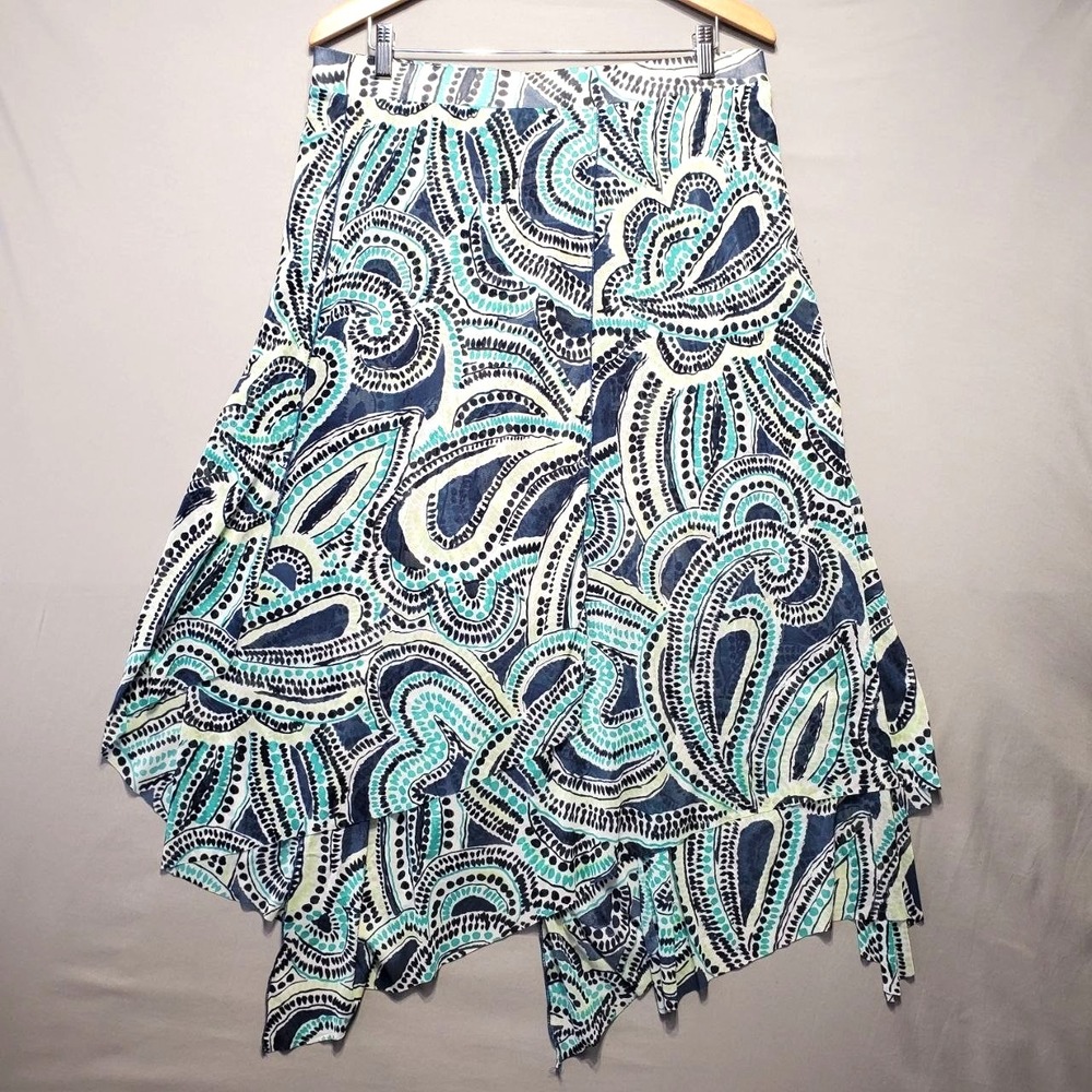 Chicos Mosaic Boho Handkerchief Mesh Skirt Asymmetrical Costal Womens Large‎ NWT